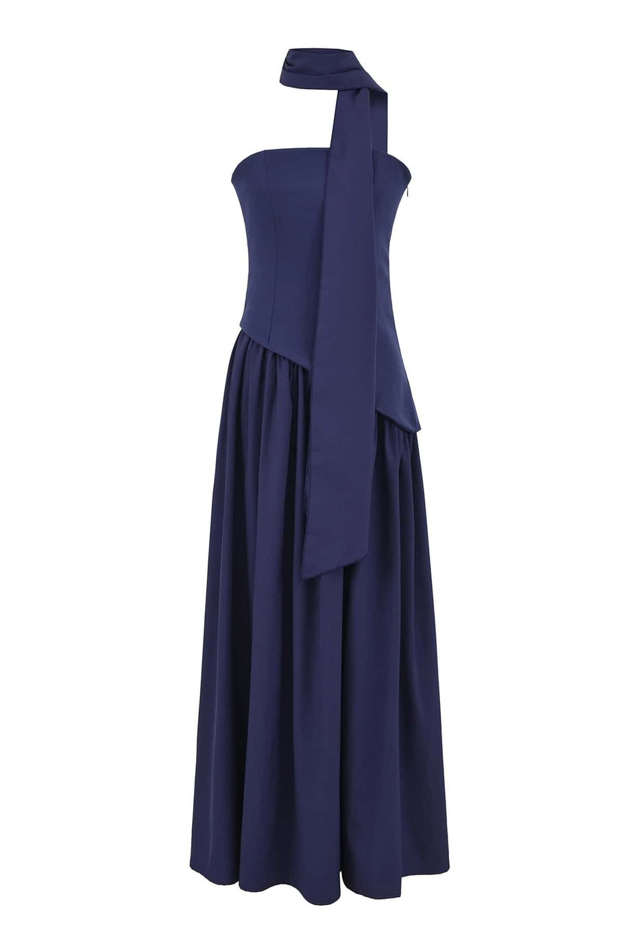 Burgundy Crepe Bodice Gathered Long Dress