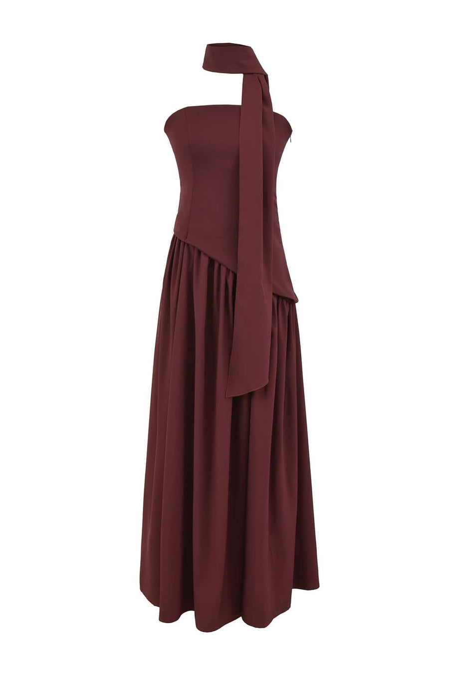 Yellow Crepe Bodice Gathered Long Dress