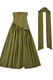 Burgundy Crepe Bodice Gathered Long Dress