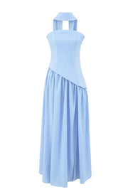 Burgundy Crepe Bodice Gathered Long Dress