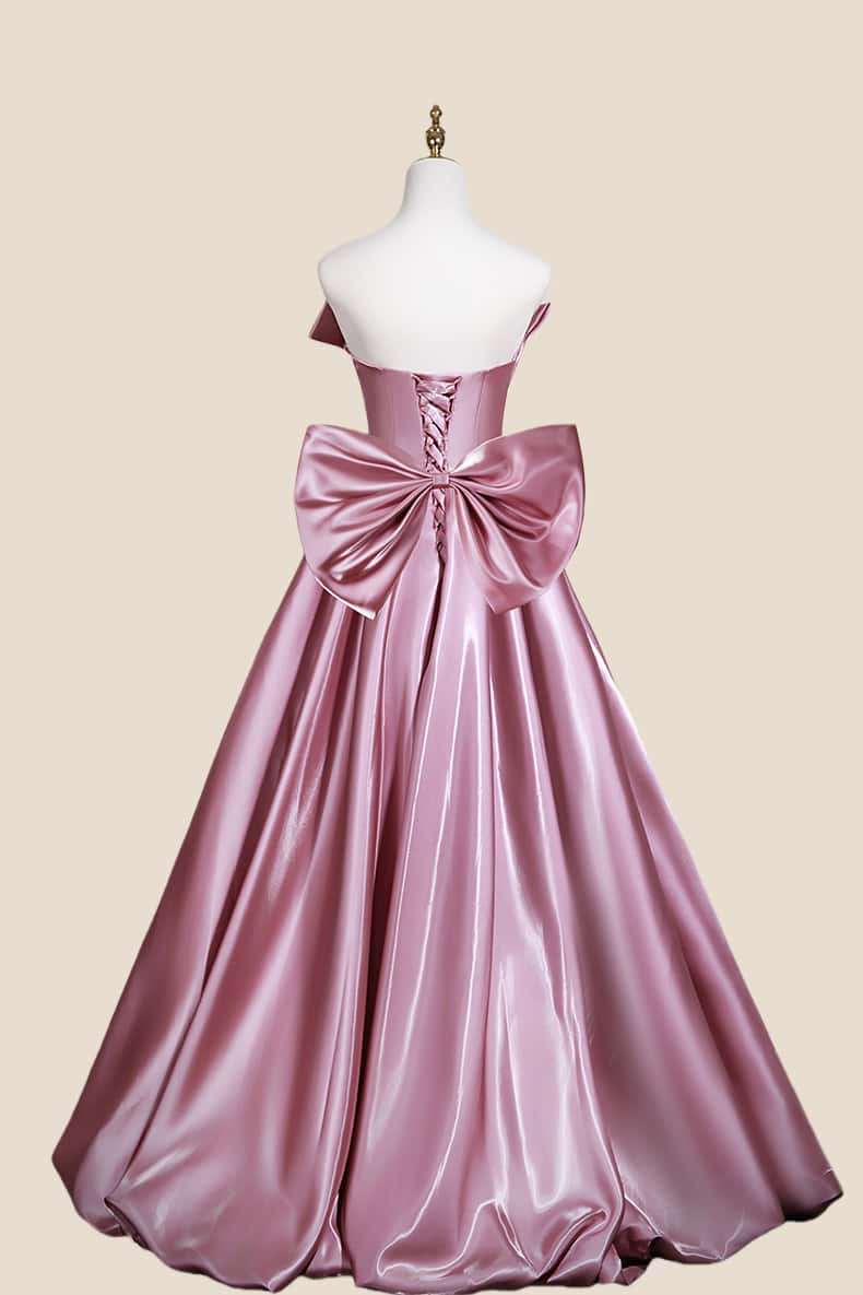 Strapless Blush A-line Formal Dress with Bow