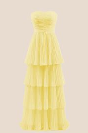 Blue Chiffon Pleated A-line Tiered Maxi Dress