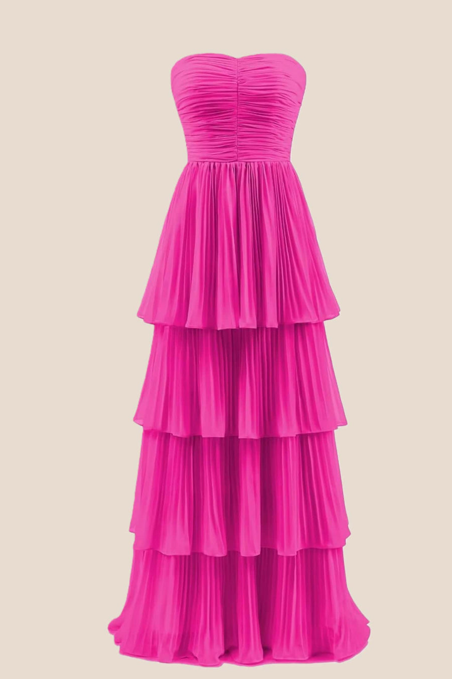 Hot Pink Chiffon Pleated A-line Tiered Maxi Dress Ohmollydress Hot Pink Chiffon Pleated A-line Tiered Maxi Dress Ohmollydress