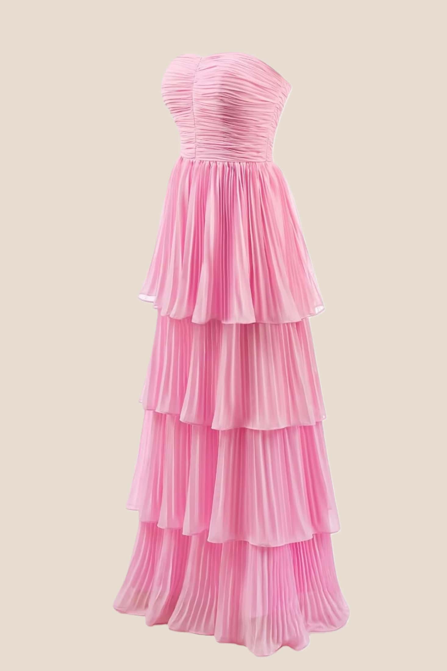 Hot Pink Chiffon Pleated A-line Tiered Maxi Dress – Ohmollydress