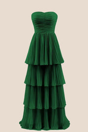 Blue Chiffon Pleated A-line Tiered Maxi Dress