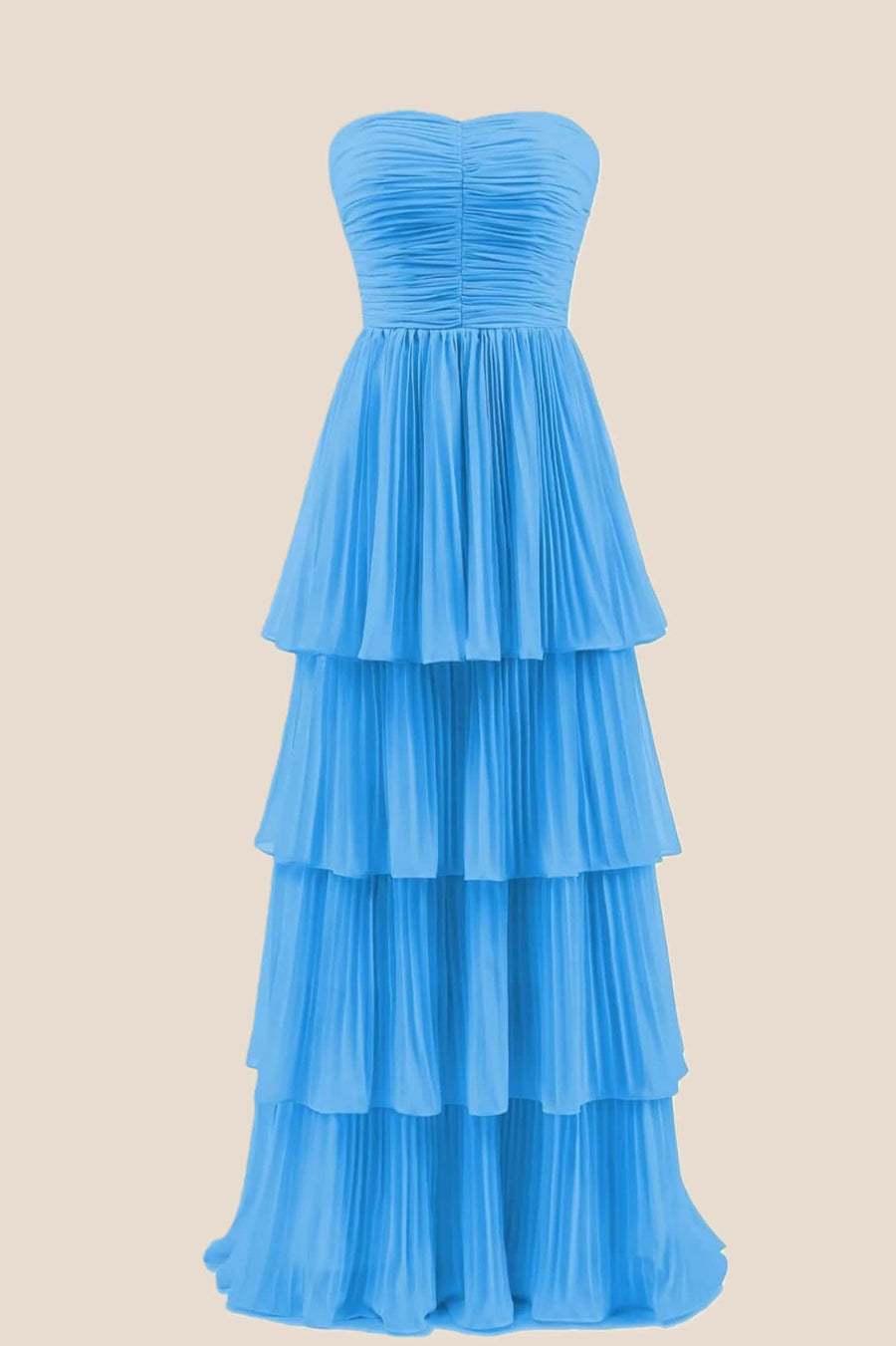 Blue Chiffon Pleated A-line Tiered Maxi Dress Ohmollydress Blue Chiffon Pleated A-line Tiered Maxi Dress Ohmollydress