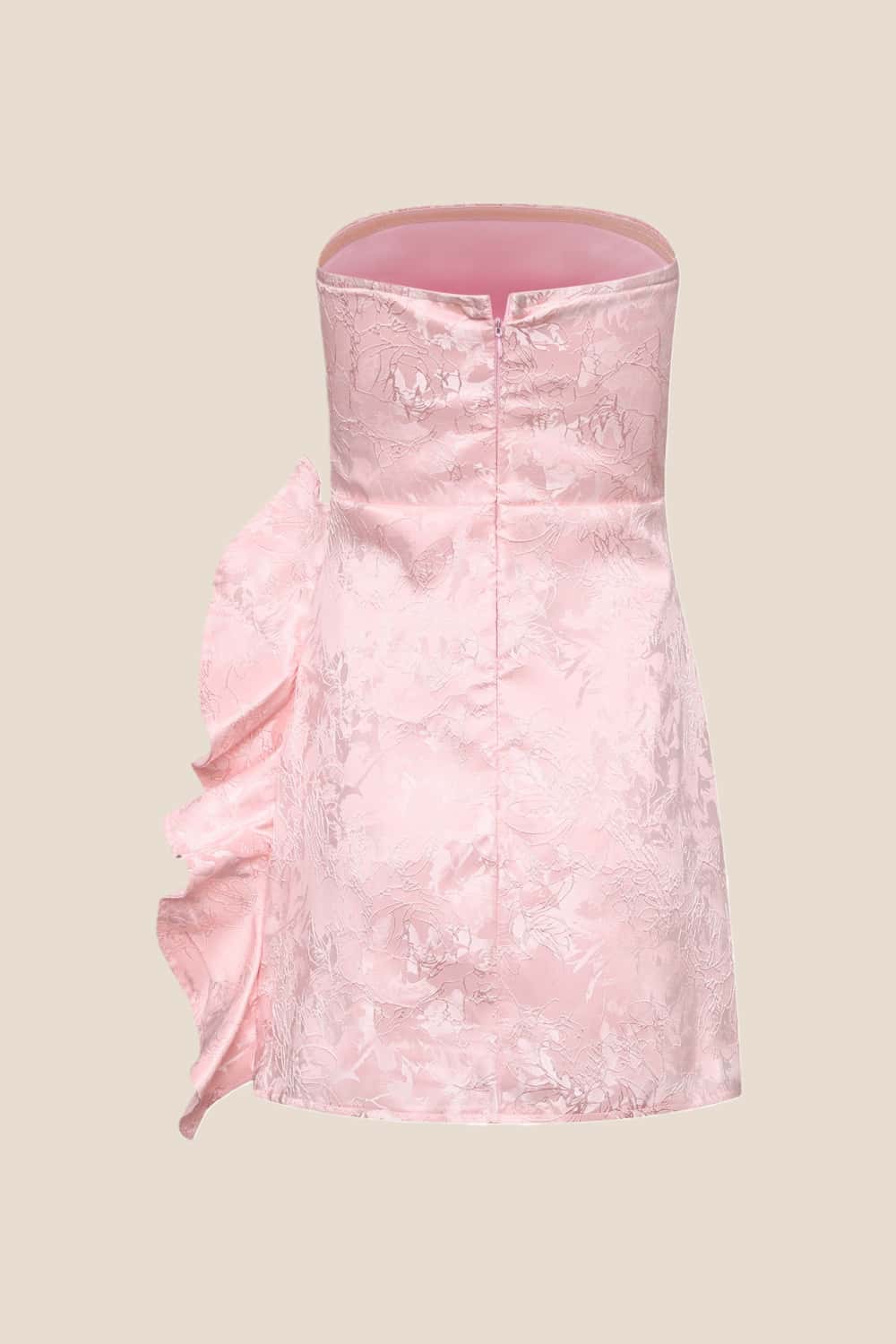 Pink Floral Tight Dress with Ruffle Train