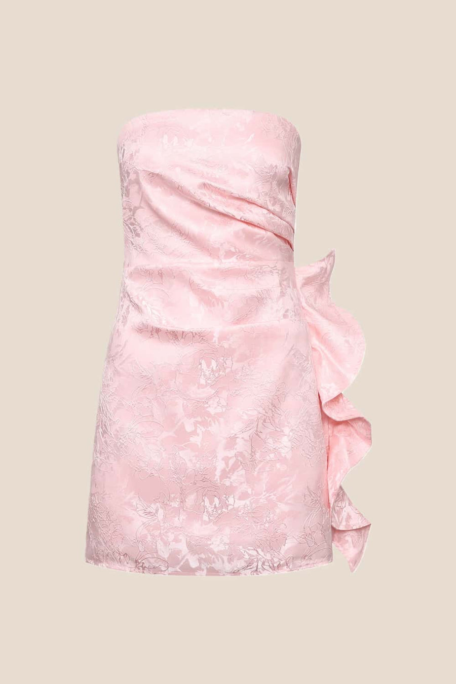 Pink Floral Tight Dress with Ruffle Train