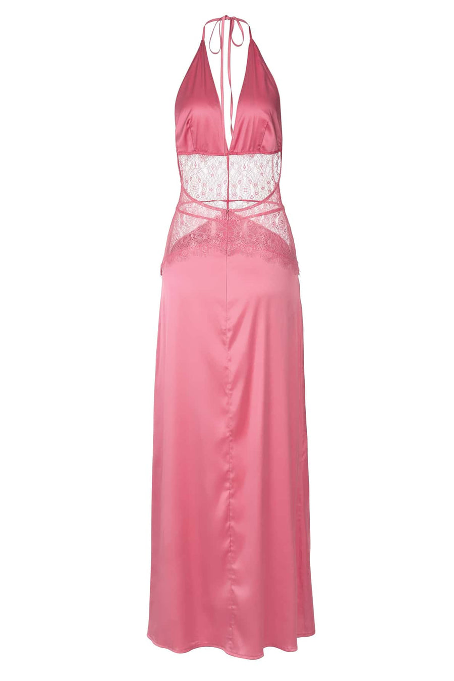 Pink Halter Sheer Lace and Satin Dress