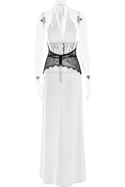 Blue Halter Sheer Plunge Long Maxi Dress