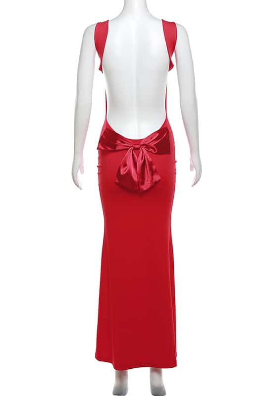 Sexy Red Backless Tight Bow Dress