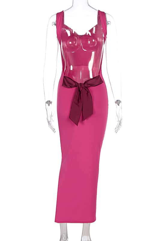 Sexy Fuchsia Backless Tight Bow Dress