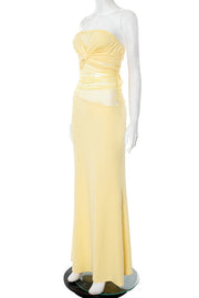 Yellow Twist Sheer Fitted Long Dress