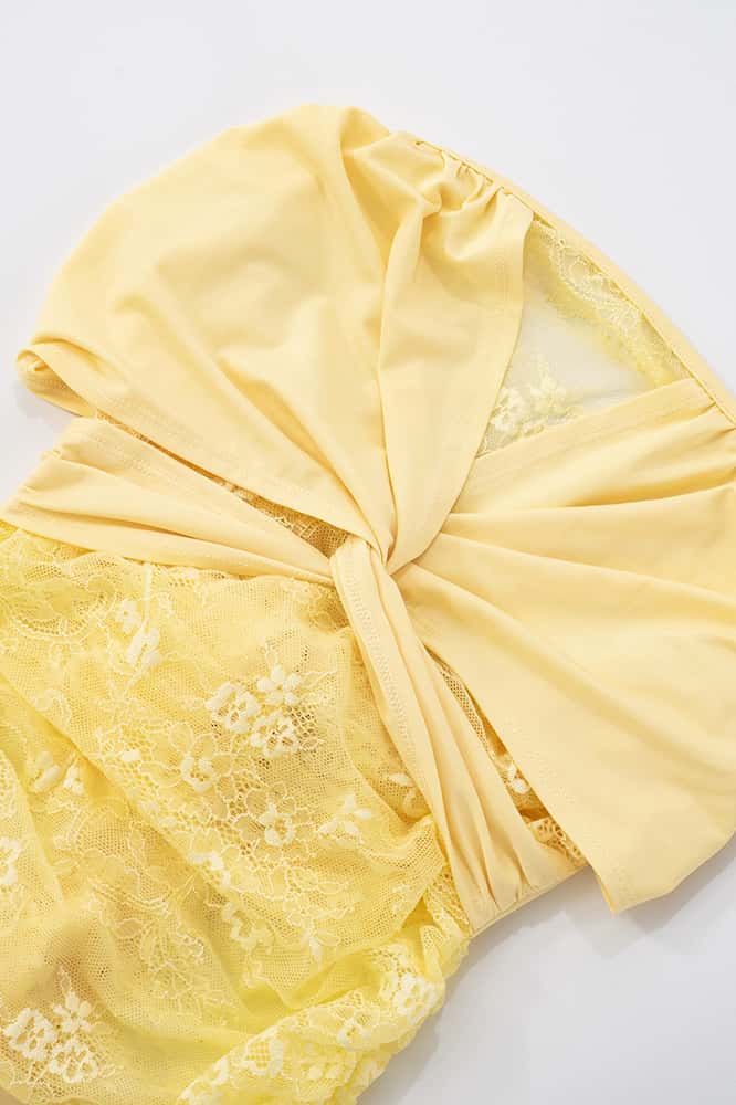 Yellow Twist Sheer Fitted Long Dress