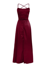 Burgundy Satin Straps A-line Prom Dress