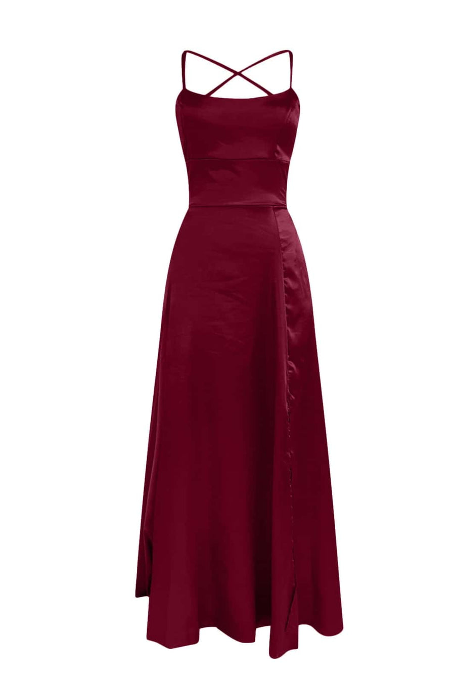 Burgundy Satin Straps A-line Prom Dress