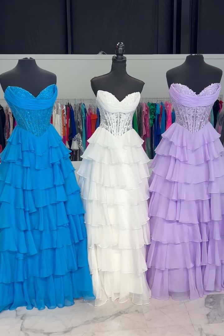 Pink Lace Corset Chiffon Ruffle Long Dress