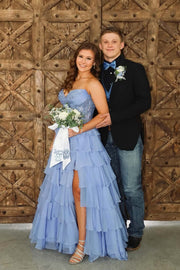 Pink Lace Corset Chiffon Ruffle Long Dress