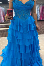 Pink Lace Corset Chiffon Ruffle Long Dress