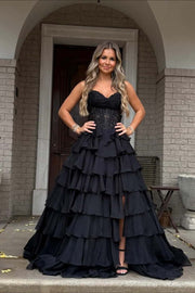 Pink Lace Corset Chiffon Ruffle Long Dress