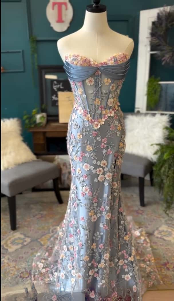 Sage Green Floral Embroidery Corset Fitted Dress