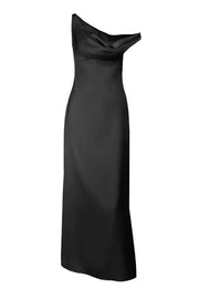 One Shoulder Aqua Satin Fitted Long Maxi Dress