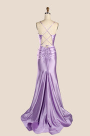 Straps Fuchsia Satin Memaid Long Formal Dress