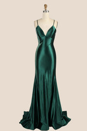 Straps Fuchsia Satin Memaid Long Formal Dress