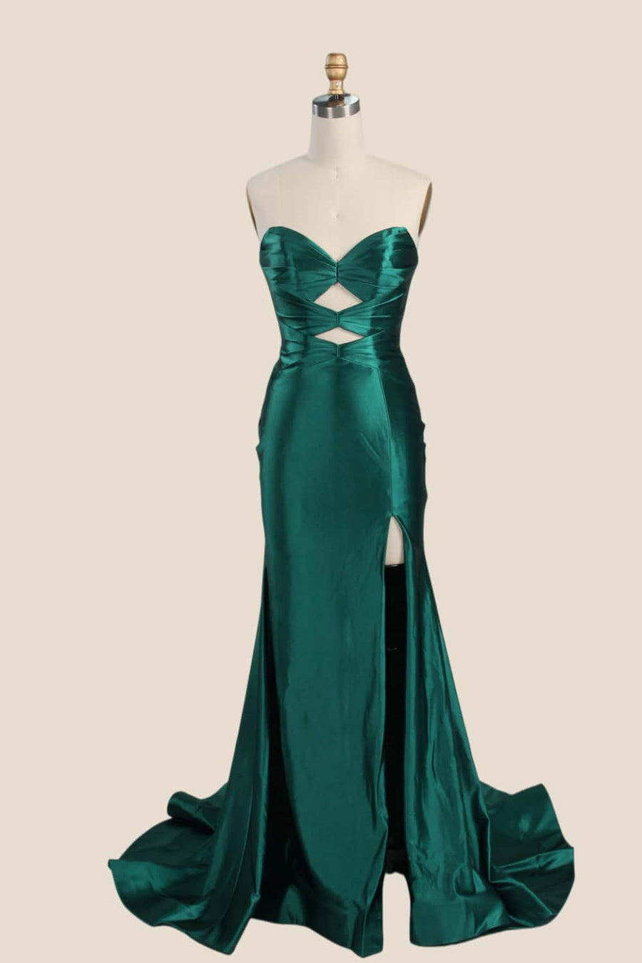 Dark Green Double Keyholes Satin Mermaid Prom Dress
