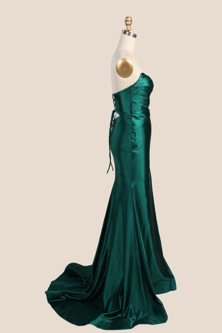 Dark Green Double Keyholes Satin Mermaid Prom Dress