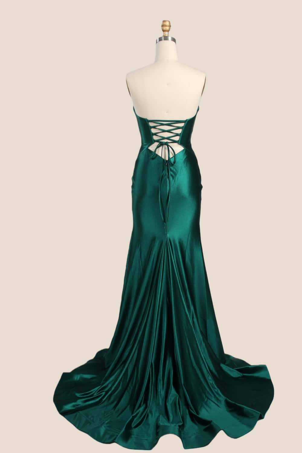 Dark Green Double Keyholes Satin Mermaid Prom Dress