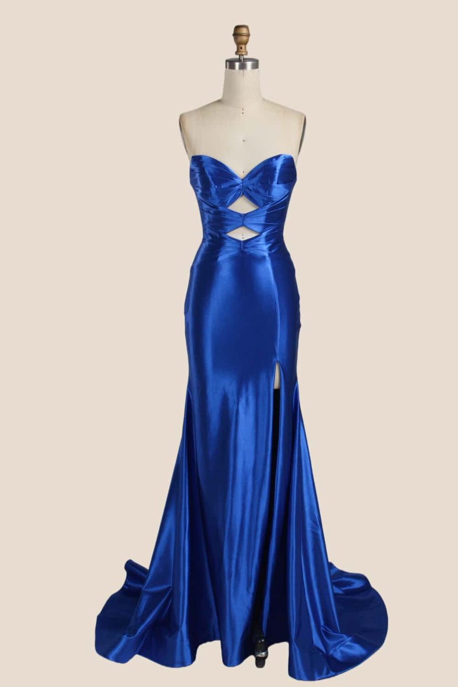 Dark Green Double Keyholes Satin Mermaid Prom Dress