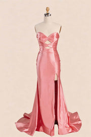 Light Blue Double Keyholes Satin Mermaid Prom Dress