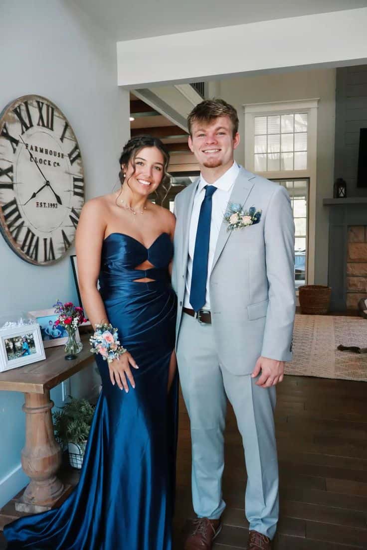 Light Blue Double Keyholes Satin Mermaid Prom Dress