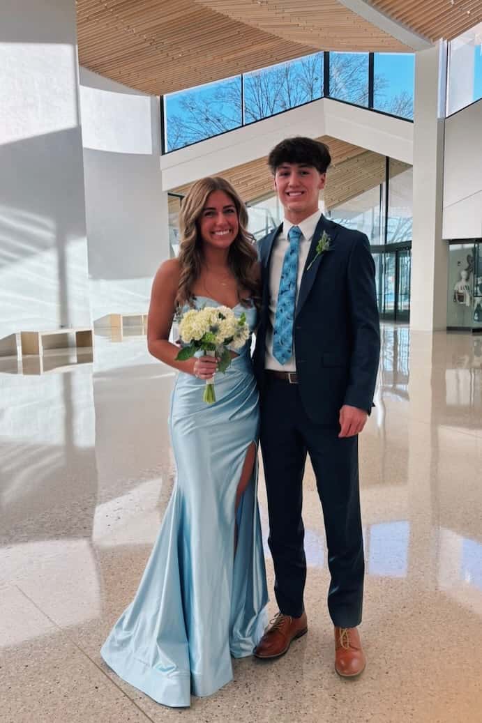 Light Blue Double Keyholes Satin Mermaid Prom Dress