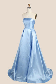 Hot Pink Folded Neck Satin A-line Gown