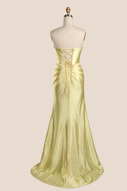 Sage Green Satin Ruched Strapless Long Formal Dress