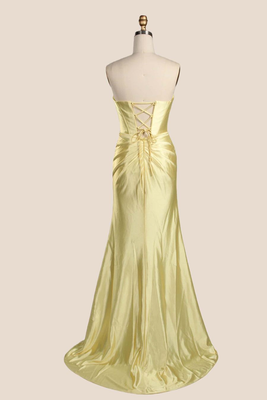Sage Green Satin Ruched Strapless Long Formal Dress