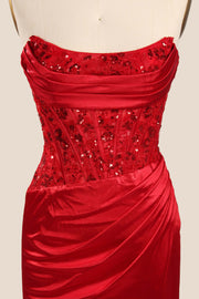 Strapless Dark Green Appliques Ruched Long Formal Dress