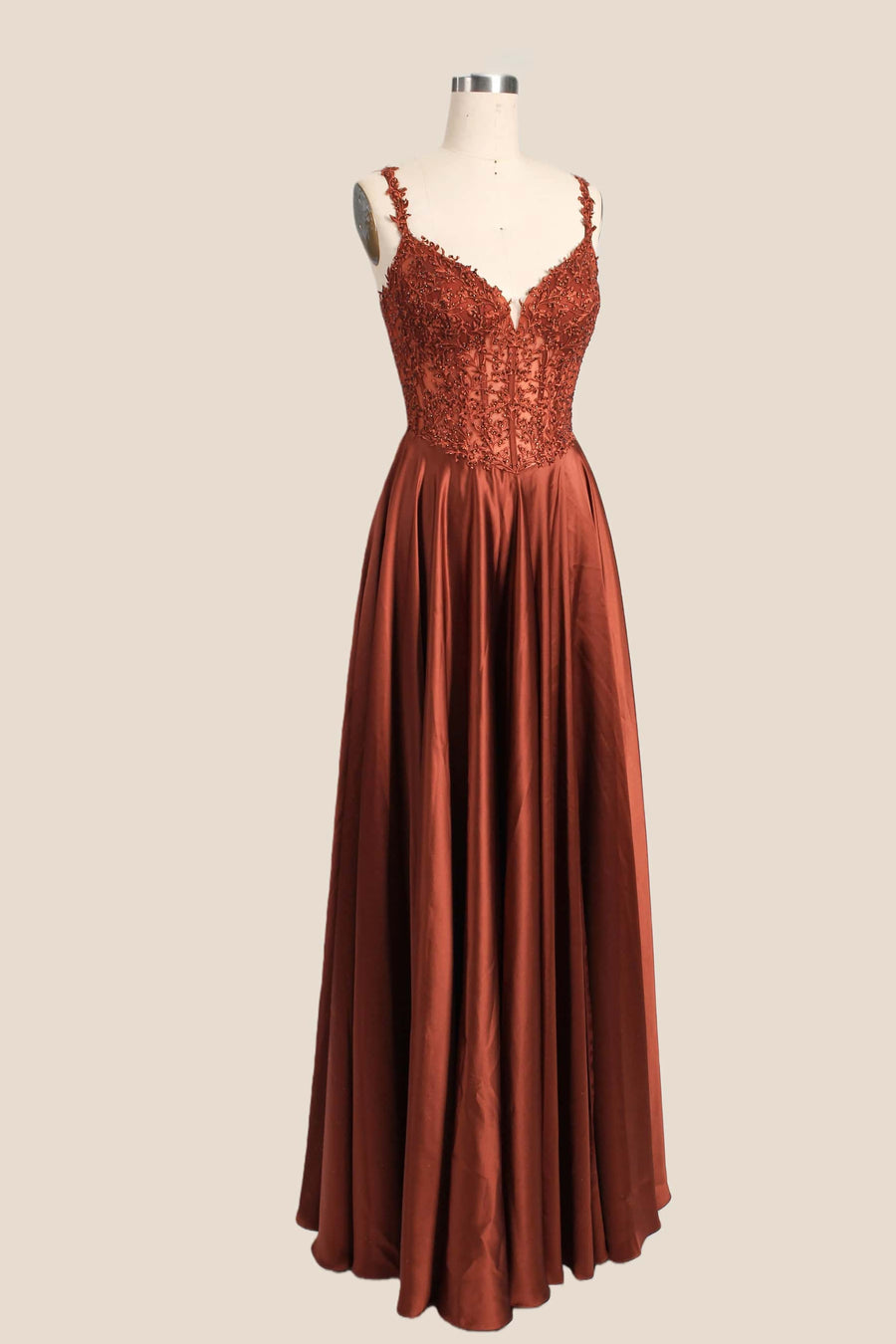 Sage Green Appliques Satin A-line Prom Gown