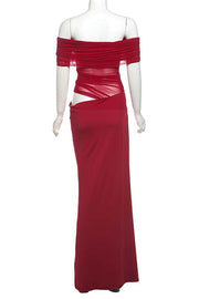 Off the Shoulder Yellow Ruched Cutouts Fitted Long Dress