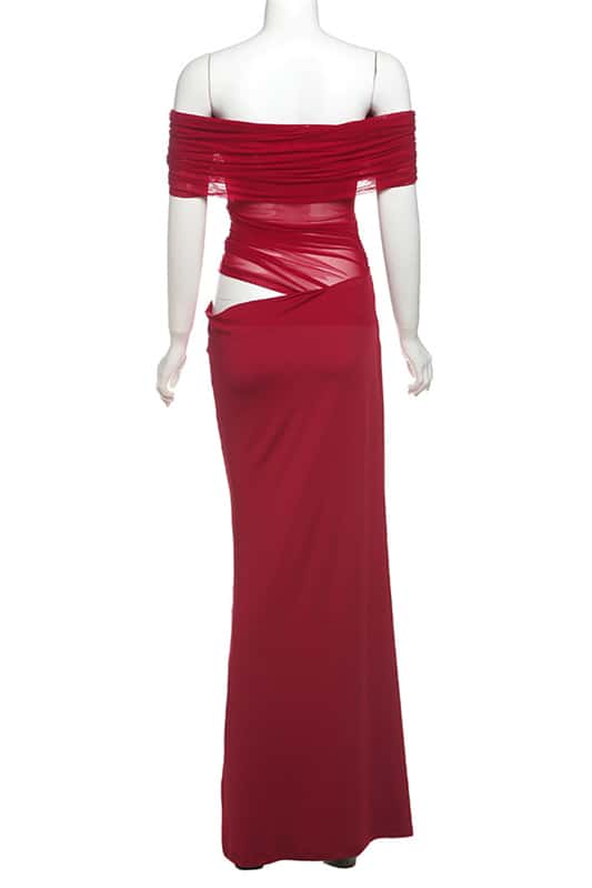 Off the Shoulder Yellow Ruched Cutouts Fitted Long Dress