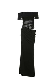 Off the Shoulder Yellow Ruched Cutouts Fitted Long Dress