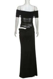 Off the Shoulder Yellow Ruched Cutouts Fitted Long Dress