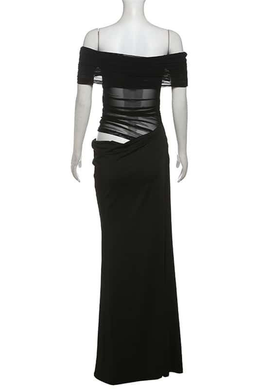 Off the Shoulder Yellow Ruched Cutouts Fitted Long Dress