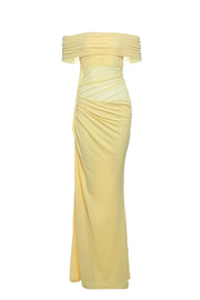 Off the Shoulder Yellow Ruched Cutouts Fitted Long Dress