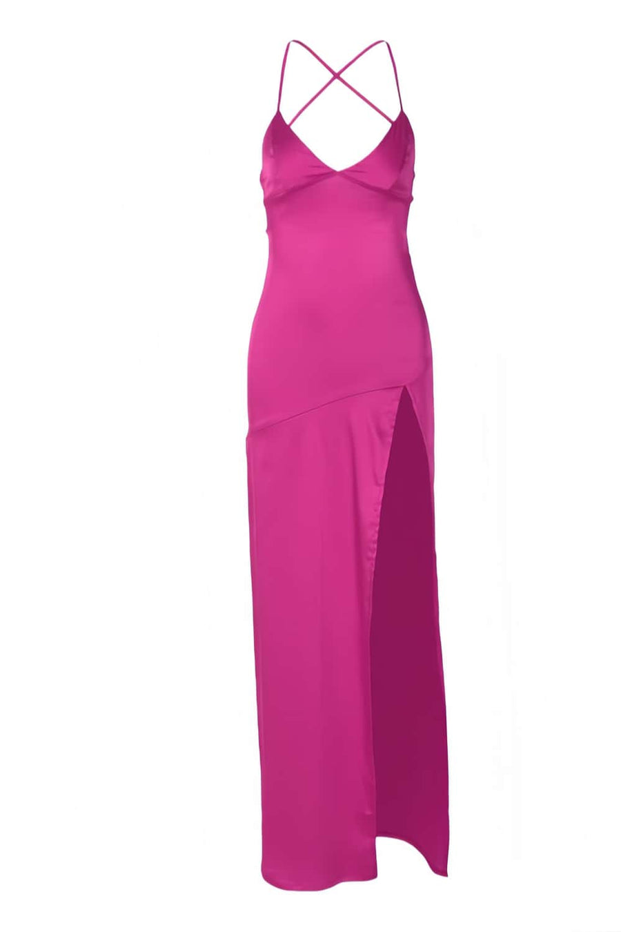 Simply Red Straps Soft Satin Fitted Slit Dress