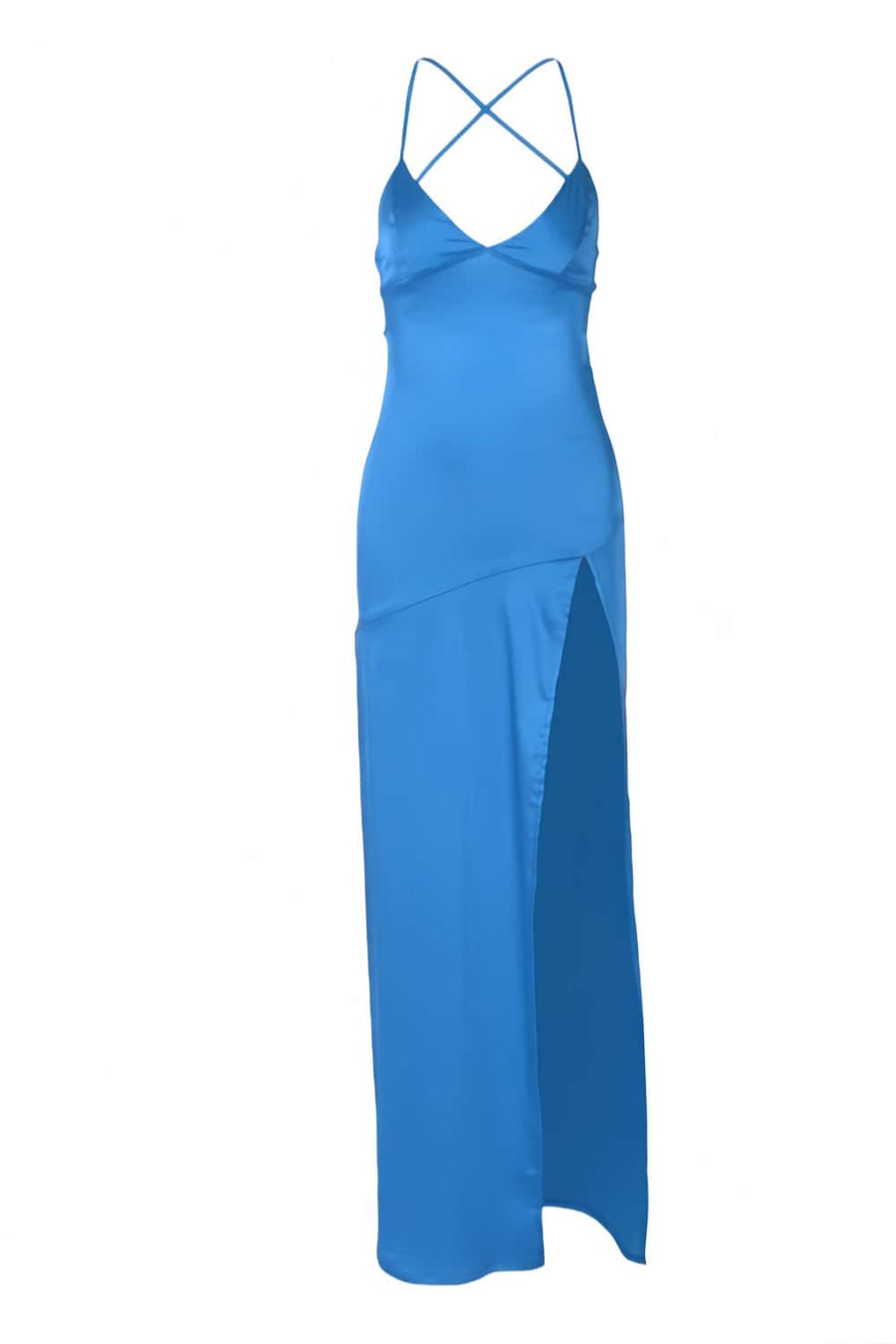 Simply Red Straps Soft Satin Fitted Slit Dress