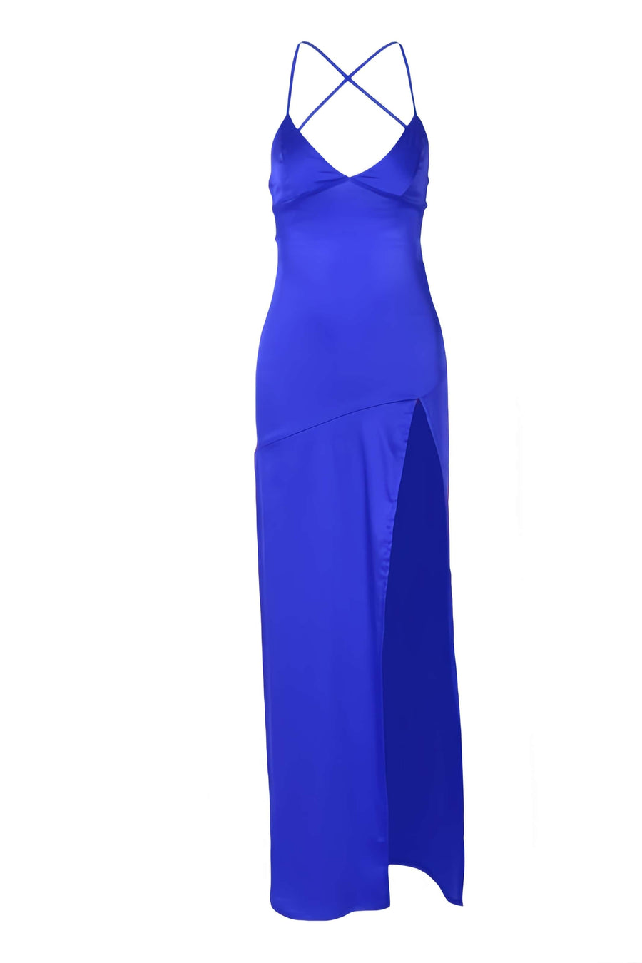 Simply Red Straps Soft Satin Fitted Slit Dress