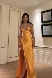 Simply Red Straps Soft Satin Fitted Slit Dress